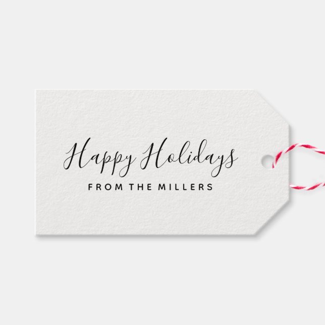 Happy Holidays Script Gift Tags (Front (Horizontal))