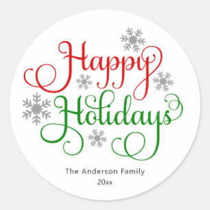 Happy Holidays Script Holiday Classic Round Sticker