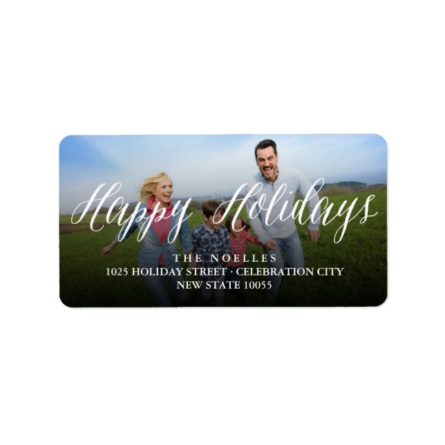 Happy Holidays Script Modern Photo Address Labels (Front)