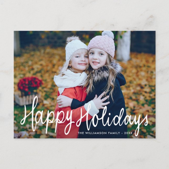 Happy holidays script overlay christmas photo card (Front)