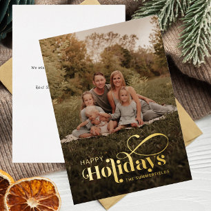 Happy Holidays Script Photo Christmas Gold Foil Holiday Card