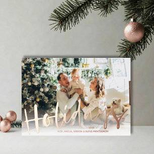 Happy Holidays Script Photo Rose Gold Foil Holiday Card