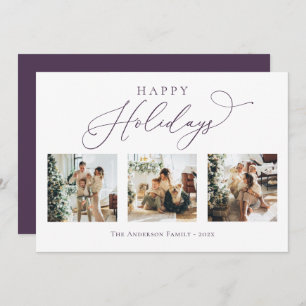 Happy Holidays Script Purple 2 Multi Photo  Holiday Card