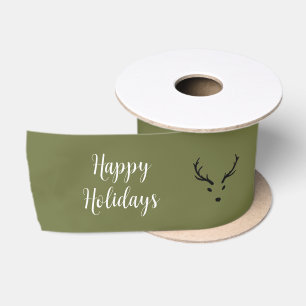 Happy Holidays Script Reindeer  Satin Ribbon