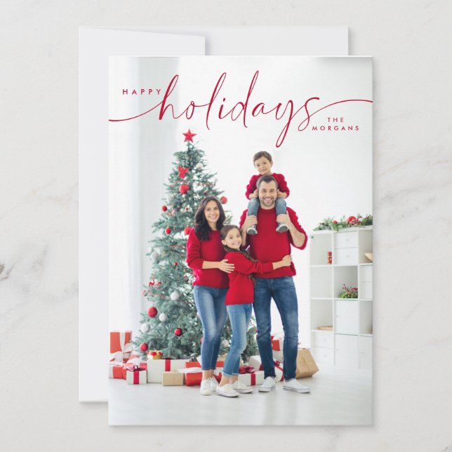 Happy Holidays script single photo  Holiday Card (Front)
