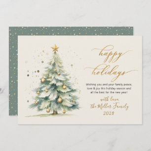 Happy Holidays Script Watercolor Christmas Tree Holiday Card