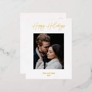 Happy Holidays Scripted Elegant Foil Holiday Postcard
