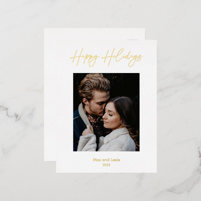 Happy Holidays Scripted Elegant Foil Holiday Postcard (Front/Back)