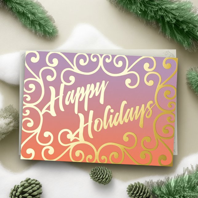 Happy Holidays Scrolly Frame Purple Peachy Pink  Holiday Card (Creator Uploaded)