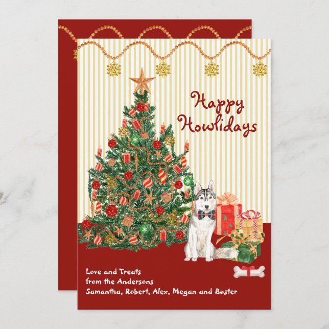 Happy Holidays Siberian Husky Tree Presents  (Front/Back)