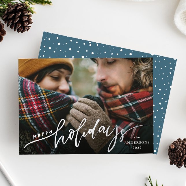 Happy Holidays Silver Foil Script Holiday Card (Creator Uploaded)