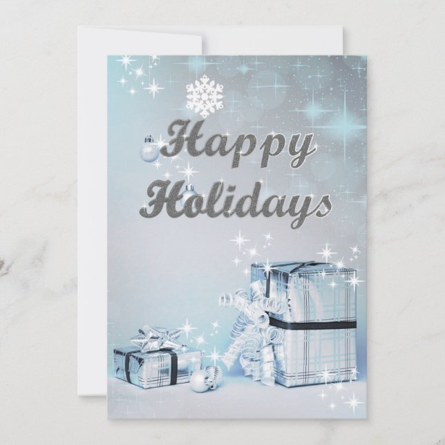 Happy Holidays Silver Glitter Christmas Photo Card (Front)