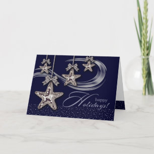 Happy Holidays. Silver Stars Christmas Holiday Card