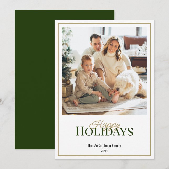 Happy Holidays Simple Elegant One Photo Holiday Card (Front/Back)