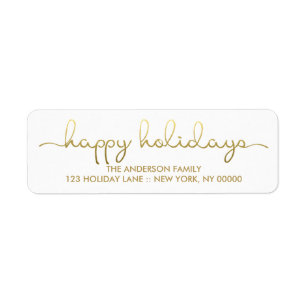 Happy Holidays Simple Gold Hand Lettered Label Return Address Label