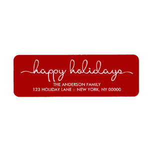 Happy Holidays Simple Red Hand Lettered Label Return Address Label