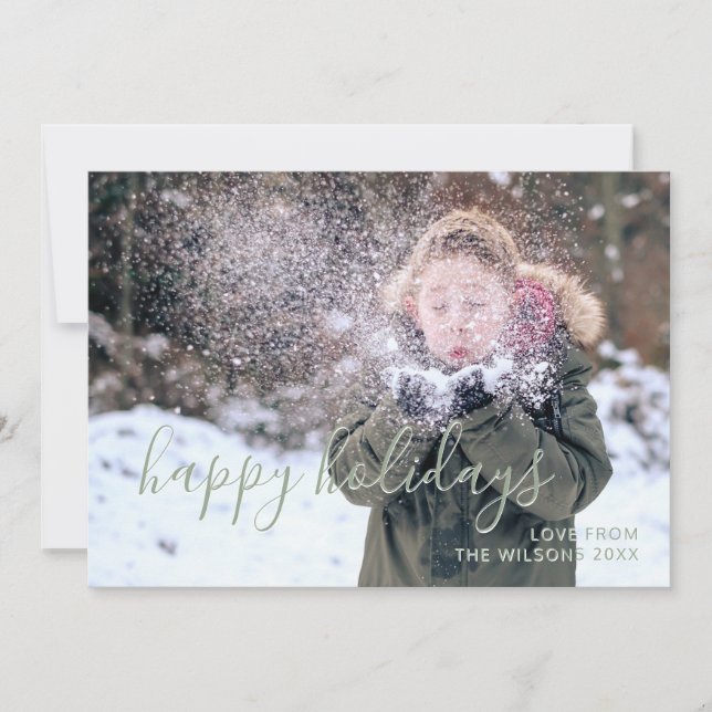 Happy Holidays Simple Script Kids Photo Card (Front)