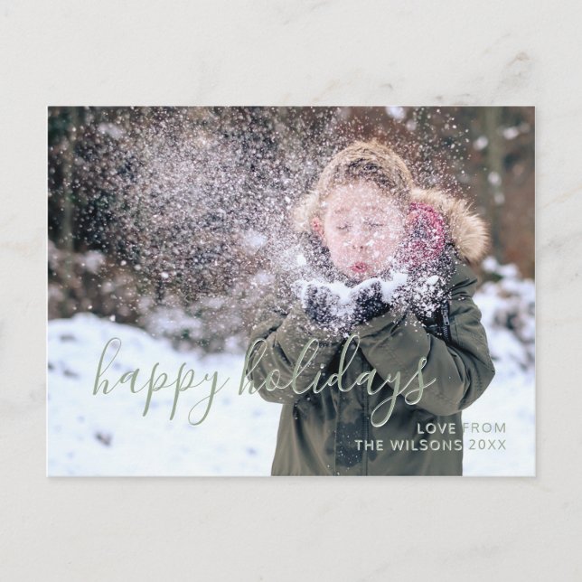 Happy Holidays Simple Script Kids Photo Holiday Postcard (Front)
