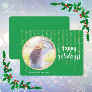 Happy Holidays Single Photo Green Holiday Card