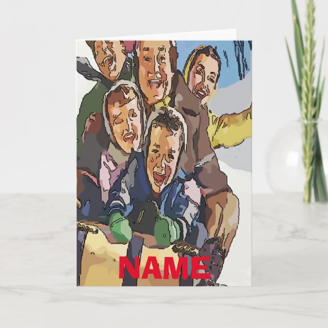 Happy Holidays Sled Ride Add Name Holiday Card (Front)