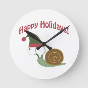 Happy Holidays! Snail Elf Round Clock