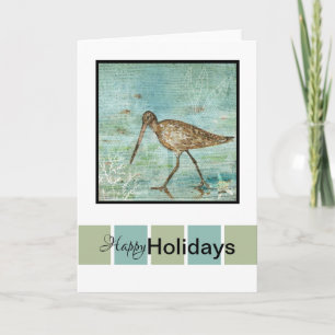 Happy Holidays Snipe Coastal Art Card