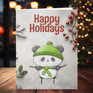 Happy Holidays, Snow Angel Panda, kawaii christmas Card