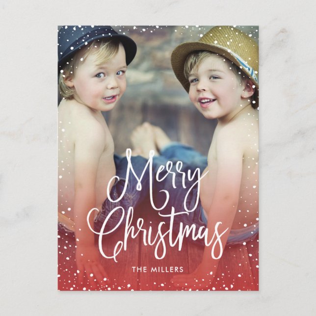 Happy Holidays Snow Christmas Photo RED Holiday Postcard (Front)