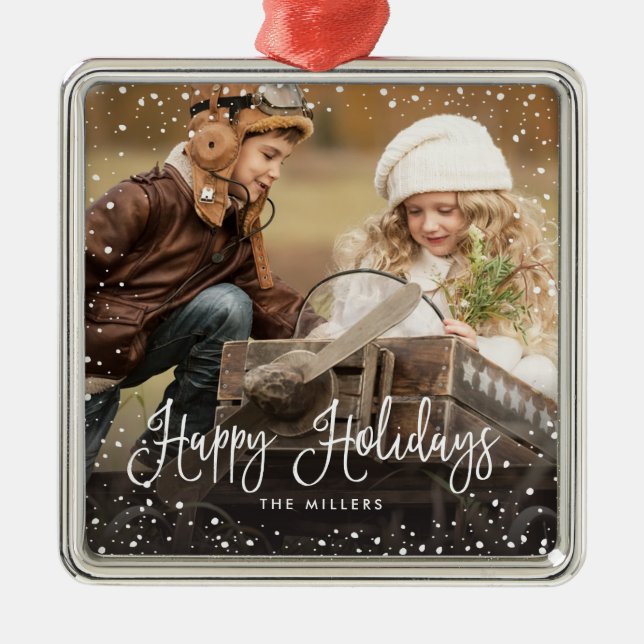 Happy Holidays Snow Photo Ornament (Front)