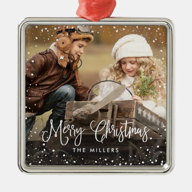 Happy Holidays Snow Photo Ornament (Front)