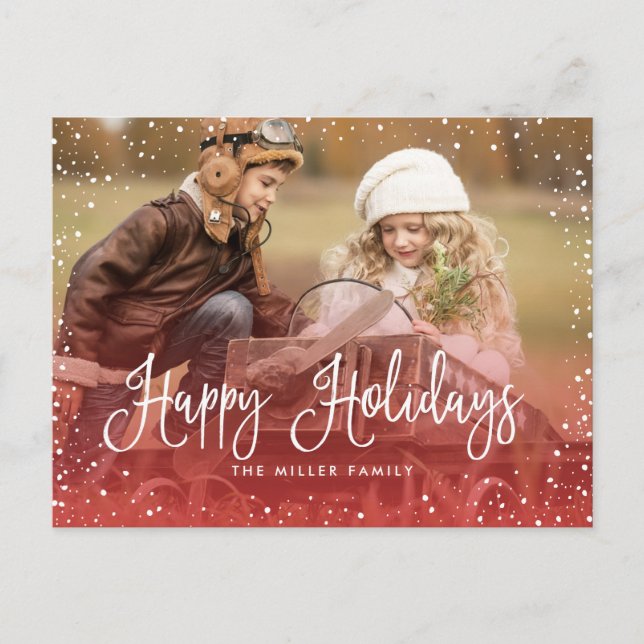 Happy Holidays Snow RED Holiday Postcard (Front)