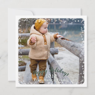 Happy Holidays Snow Snowflakes Photo Square Holiday Card