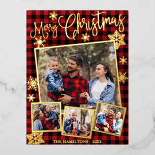 Happy Holidays Snowflake 4 Photos Collage Foil Holiday Postcard