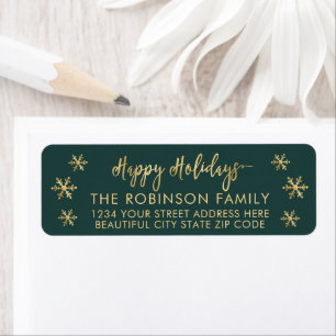 Happy Holidays Snowflake Green Return Address  Label