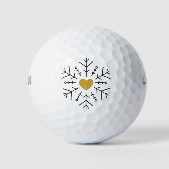 Happy Holidays Snowflake Heart Winter Art Design Golf Balls (Front)