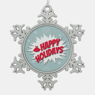 Happy Holidays Snowflake Pewter Christmas Ornament