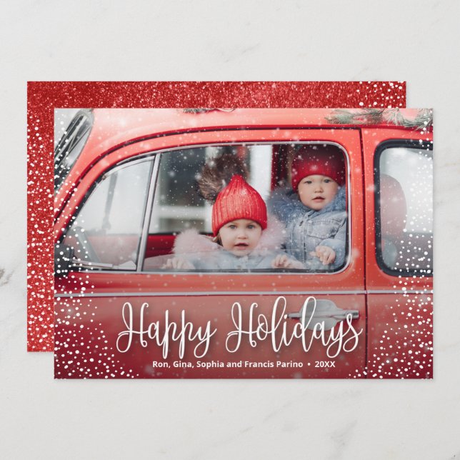 Happy Holidays Snowflake Photo Holiday Card (Front/Back)
