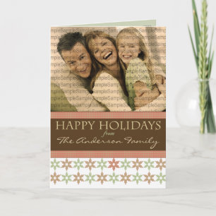 Happy Holidays Snowflake Pink and Brown Holiday Card