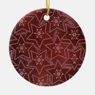 Happy Holidays Snowflakes and Stars Ceramic Ornament