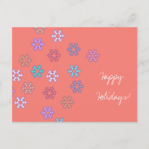 Happy Holidays Snowflakes Coral Postcard