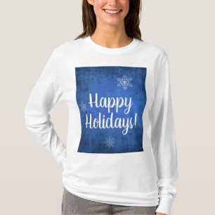 Happy Holidays Snowflakes on Blue T-Shirt