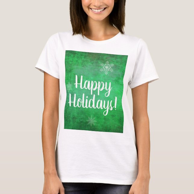 Happy Holidays Snowflakes on Green T-Shirt (Front)
