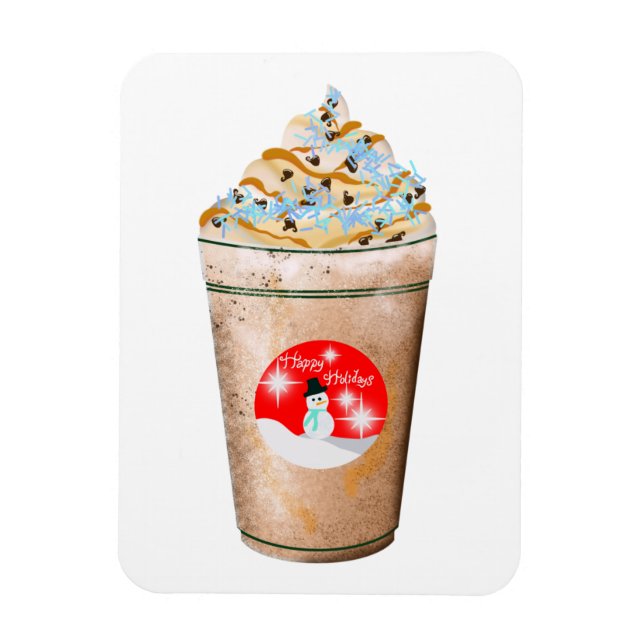 Happy Holidays Snowman Caramel And Sprinkles Latte Magnet (Vertical)