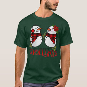 Happy Holidays Snowman Christmas Red Plaid Poinset T-Shirt