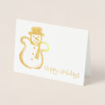 Happy Holidays Snowman Cookie Christmas Hanukkah Foil Card<br><div class="desc">Greeting card features an original illustration of a snowman-shaped sugar cookie,  with HAPPY HOLIDAYS in a fun font. Great for Christmas or Hanukkah.

Don't see what you're looking for? Need help with customisation? Click "rebeccaheartsny" (upper right corner) then "contact this designer" to have something created just for you!</div>