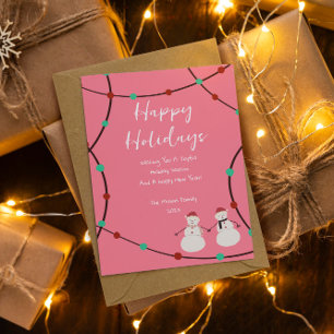 Happy Holidays – Snowman Duo & String Lights Holiday Card