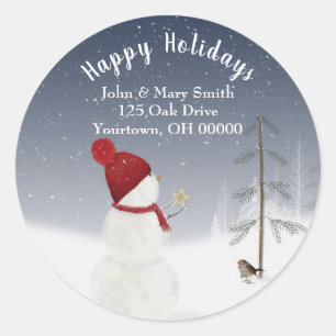 Happy Holidays snowman in snowflakes Classic Round Sticker