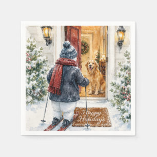 Happy Holidays Snowman on Skis Napkin