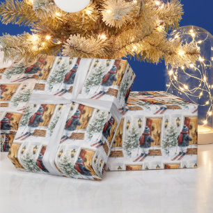 Happy Holidays Snowman on Skis Wrapping Paper