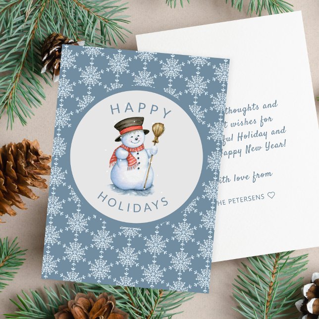 Happy Holidays snowman snow blue white Holiday Card (Creator Uploaded)